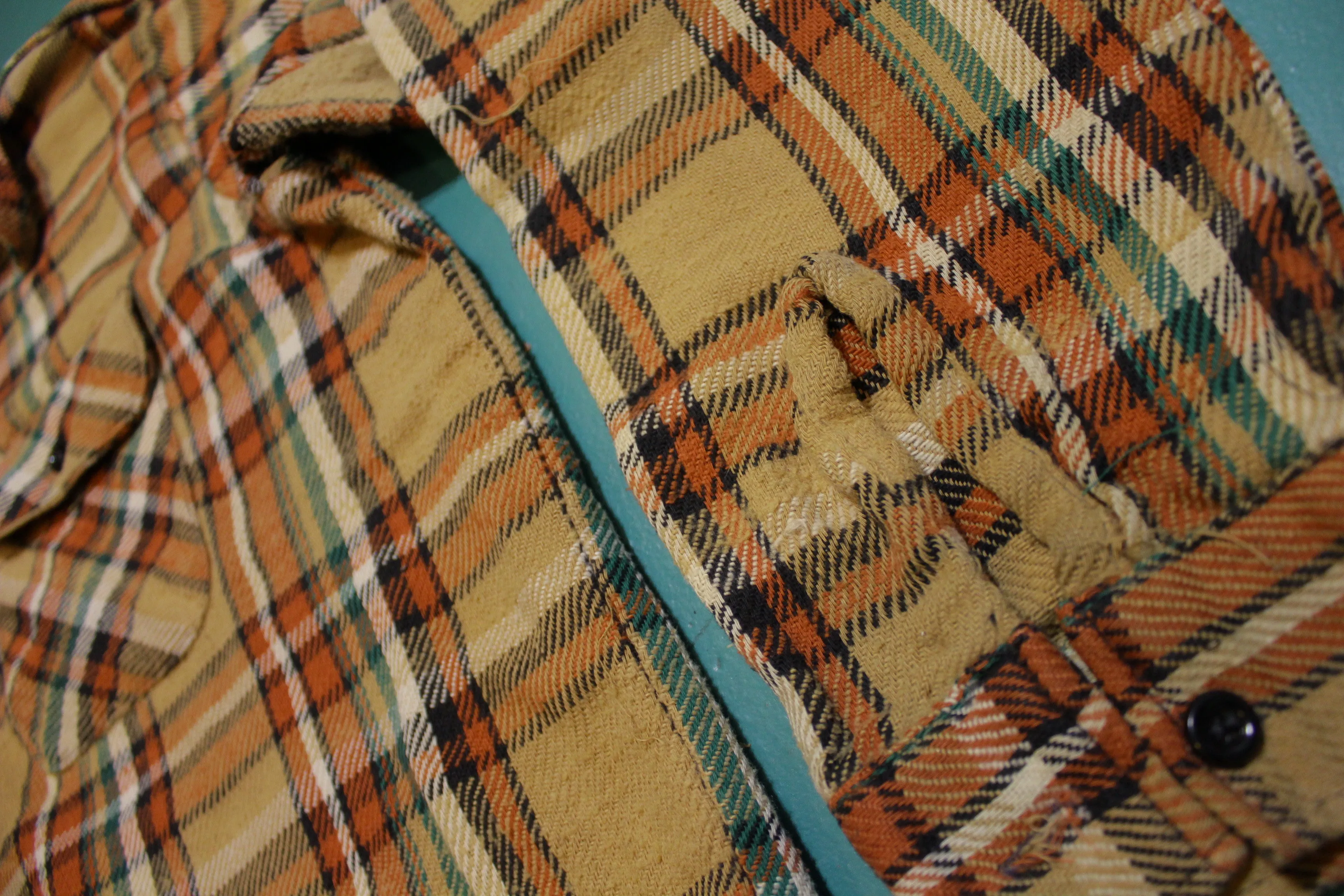 5 Brother Vintage 60's Orange Brown Green Flannel Plaid Shirt Long Sleeve Shirt