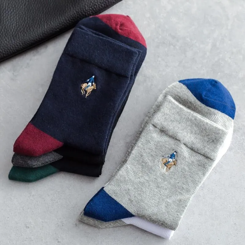 5 Pairs Lot Casual Business Embroidery Cotton Socks for Men