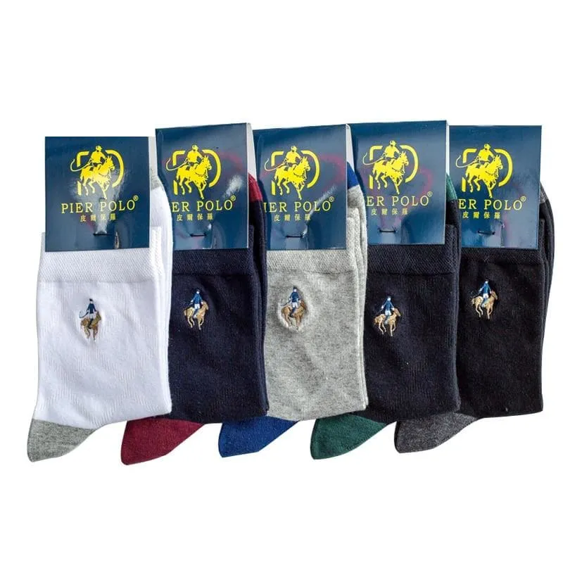 5 Pairs Lot Casual Business Embroidery Cotton Socks for Men