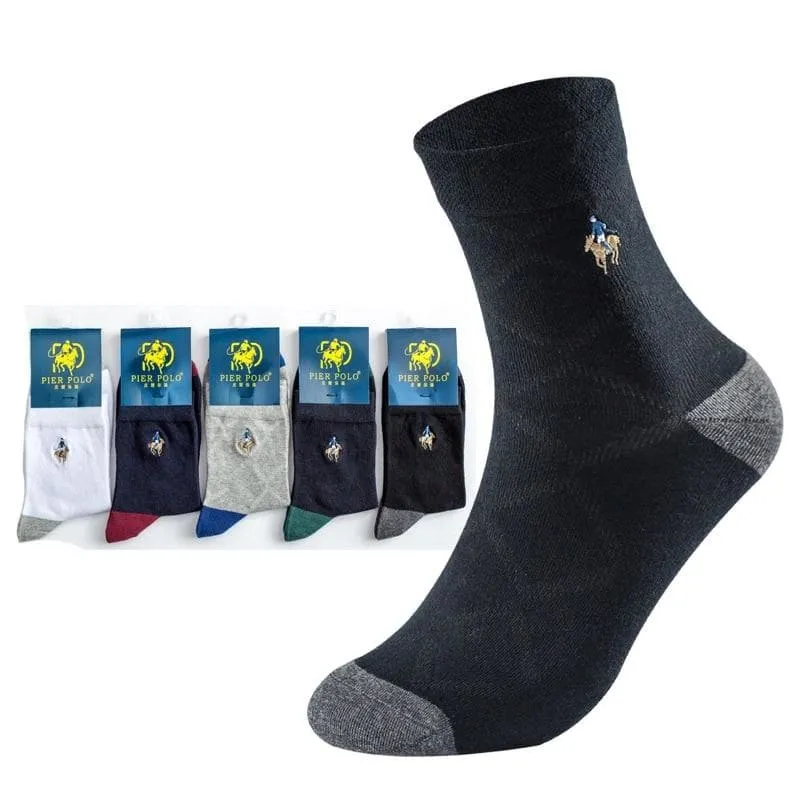 5 Pairs Lot Casual Business Embroidery Cotton Socks for Men