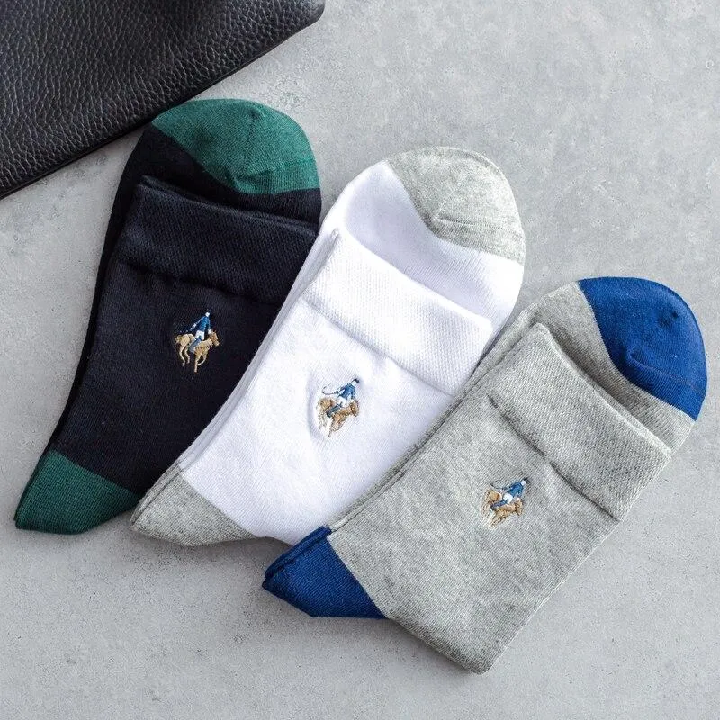 5 Pairs Lot Casual Business Embroidery Cotton Socks for Men