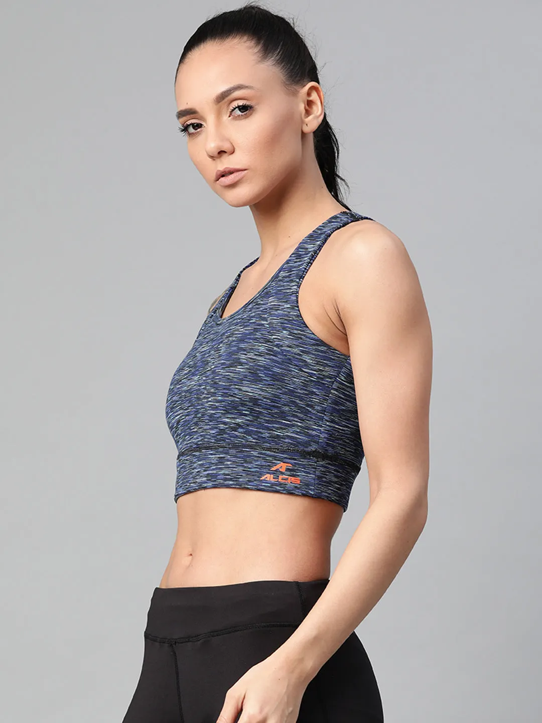 Alcis Blue Self Design Non-Wired Removable Padding Workout Bra