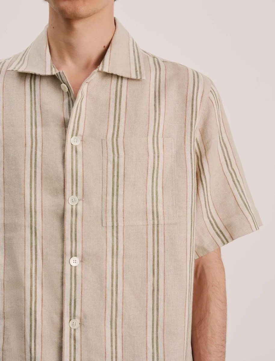 ANOTHER ASPECT Linen S/S Shirt Green Striped