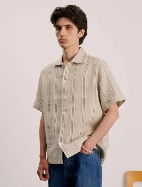 ANOTHER ASPECT Linen S/S Shirt Green Striped