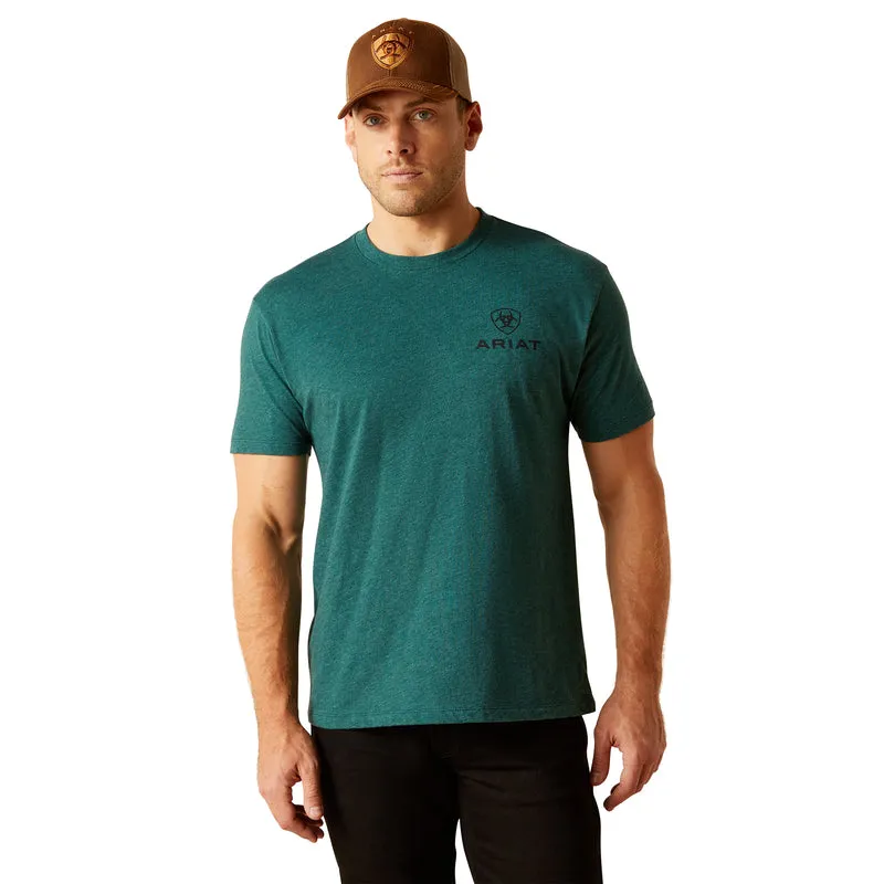 'Ariat' Men's Ariat 'Abilene Shield' T-Shirt - Dark Teal Heather