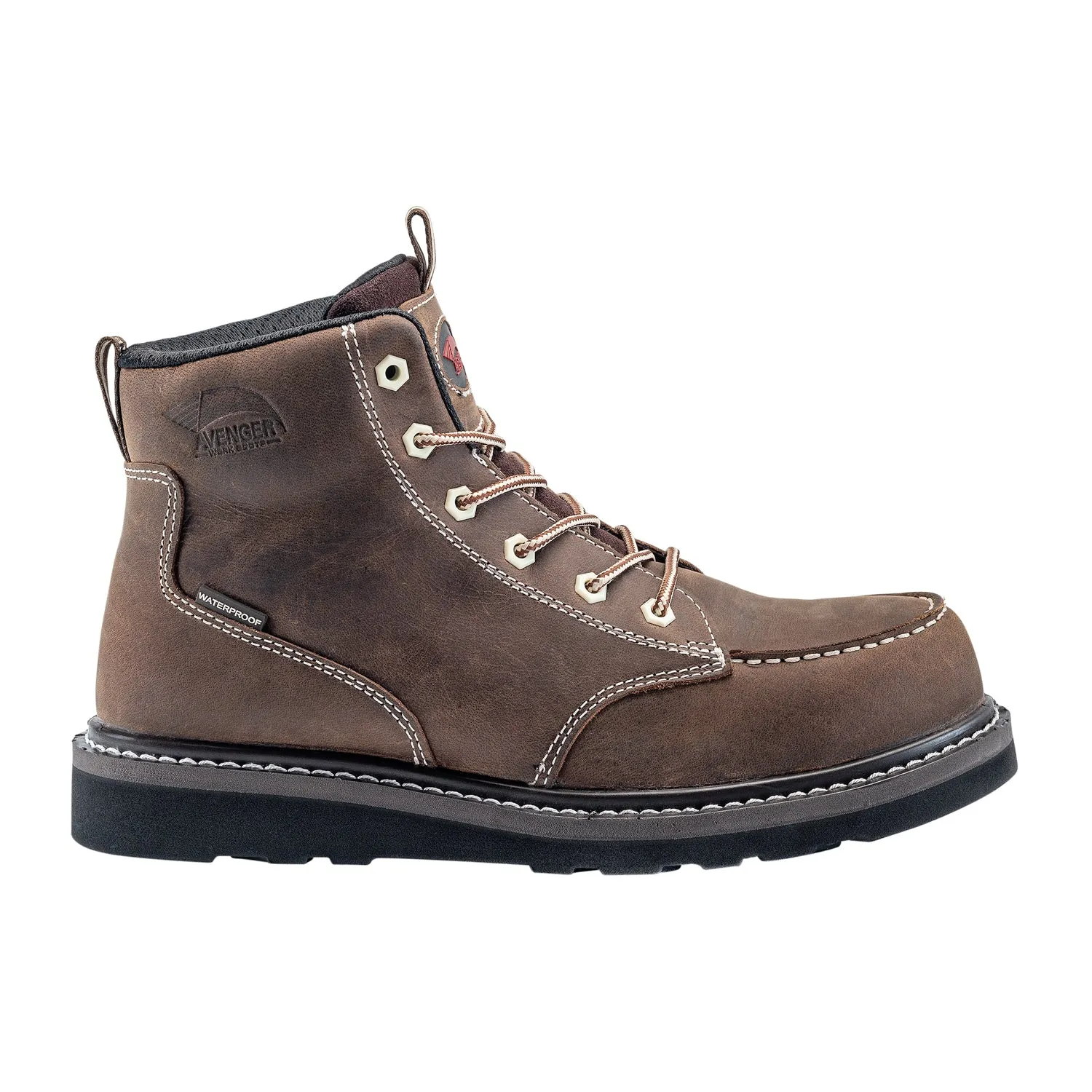 Avenger Mens Wedge Mid Brown Leather Work Boots