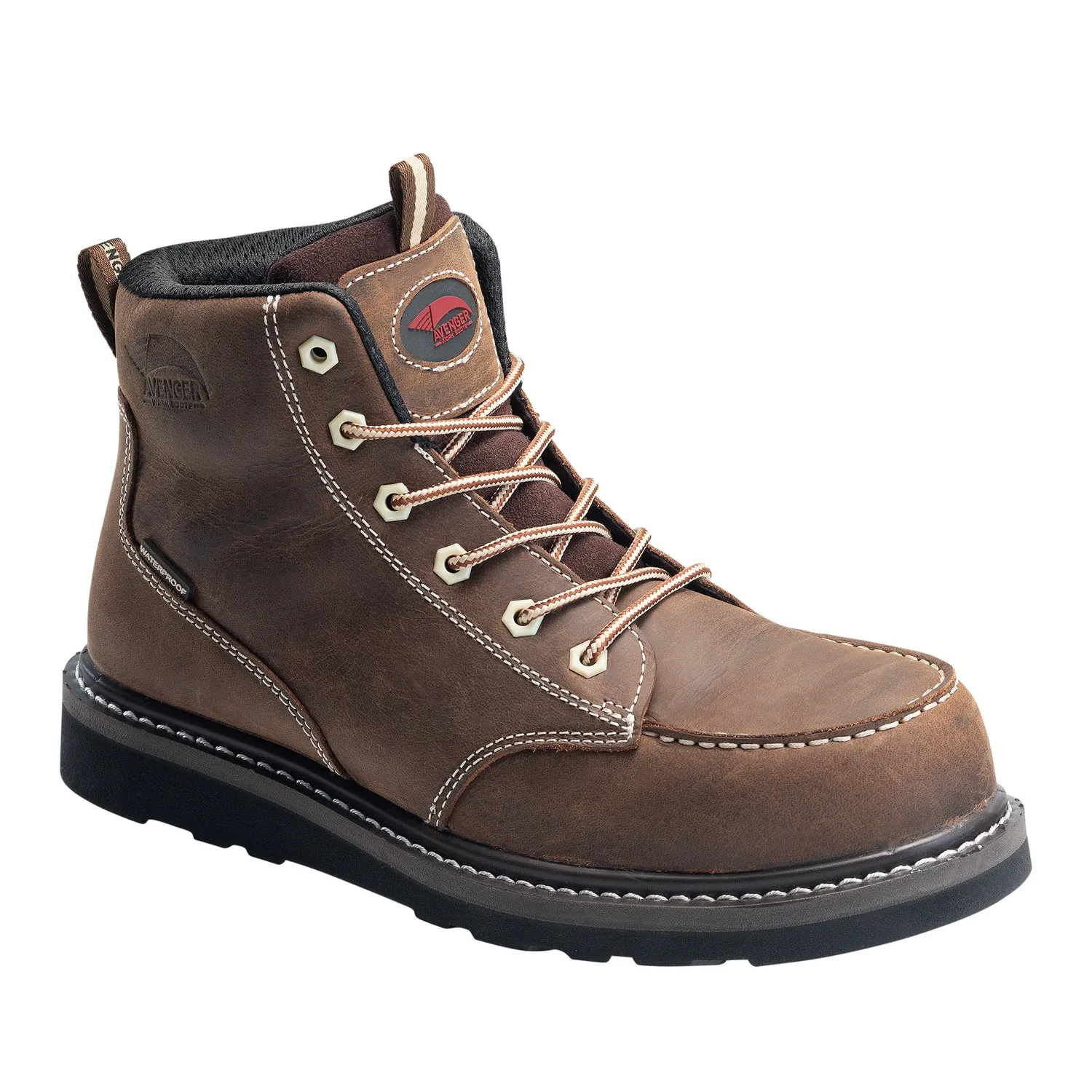 Avenger Mens Wedge Mid Brown Leather Work Boots