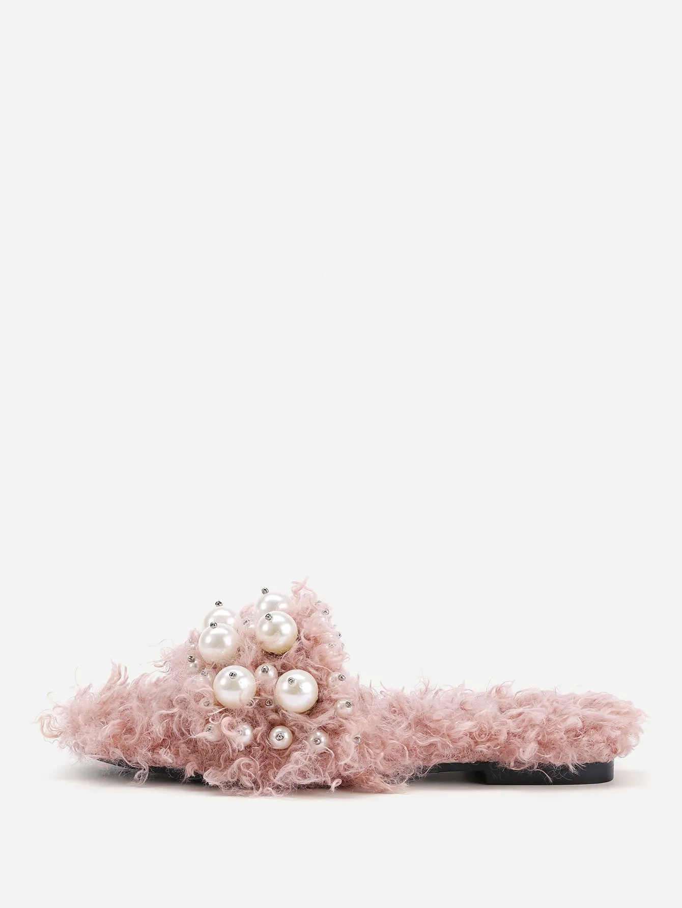 Beatiful Faux Pearl Embellished Fuzzy Sliders