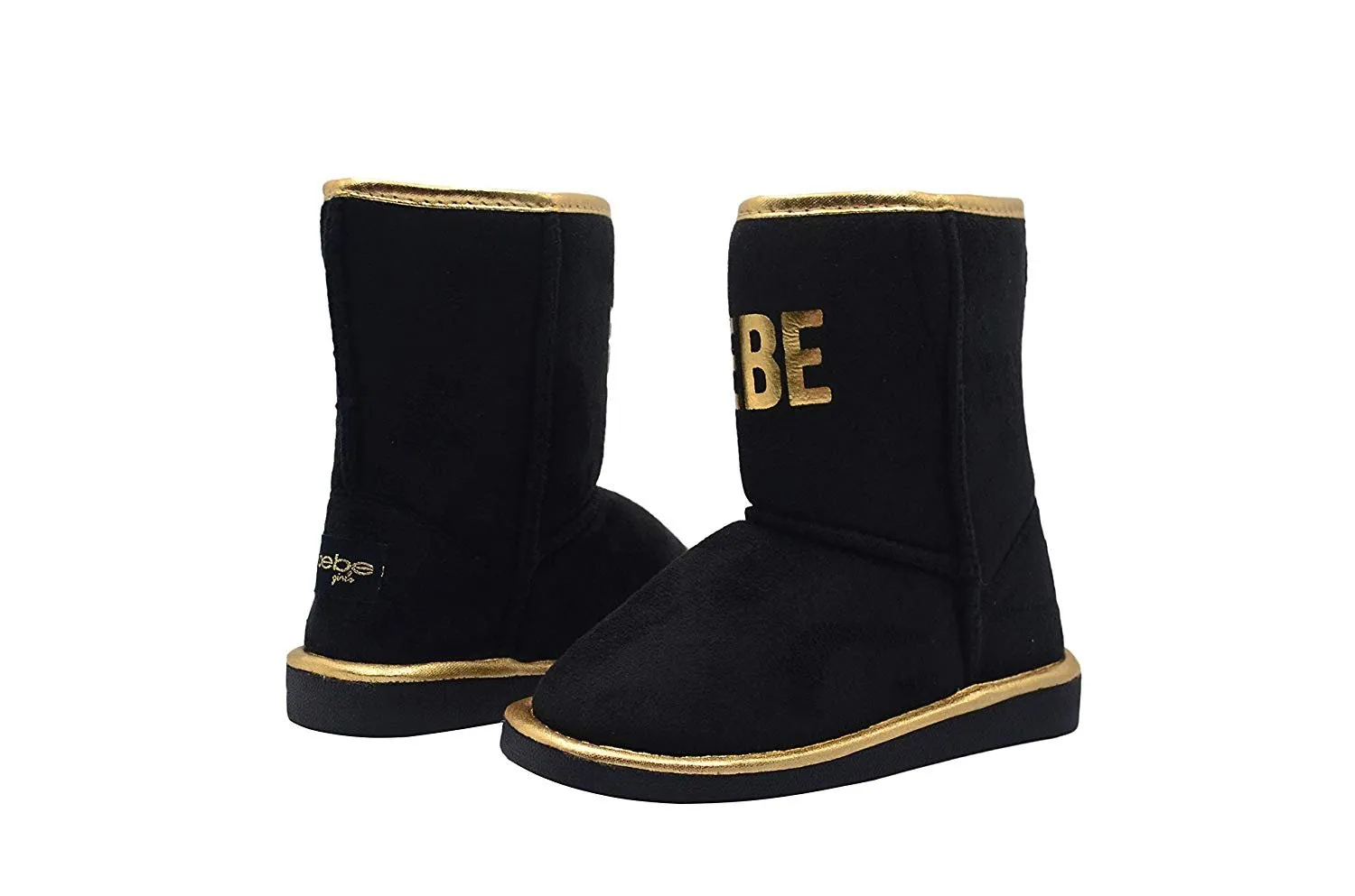 bebe Girls Big Kid Mid Calf Easy Pull-On Microsuede Winter Boots Embellished with Metallic Trim