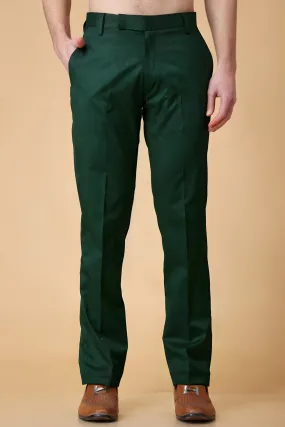 Bottle Green Solid Stretch Trousers