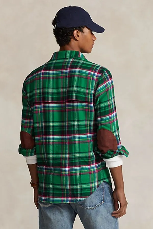 Classic Fit Suede-Patch Plaid Workshirt