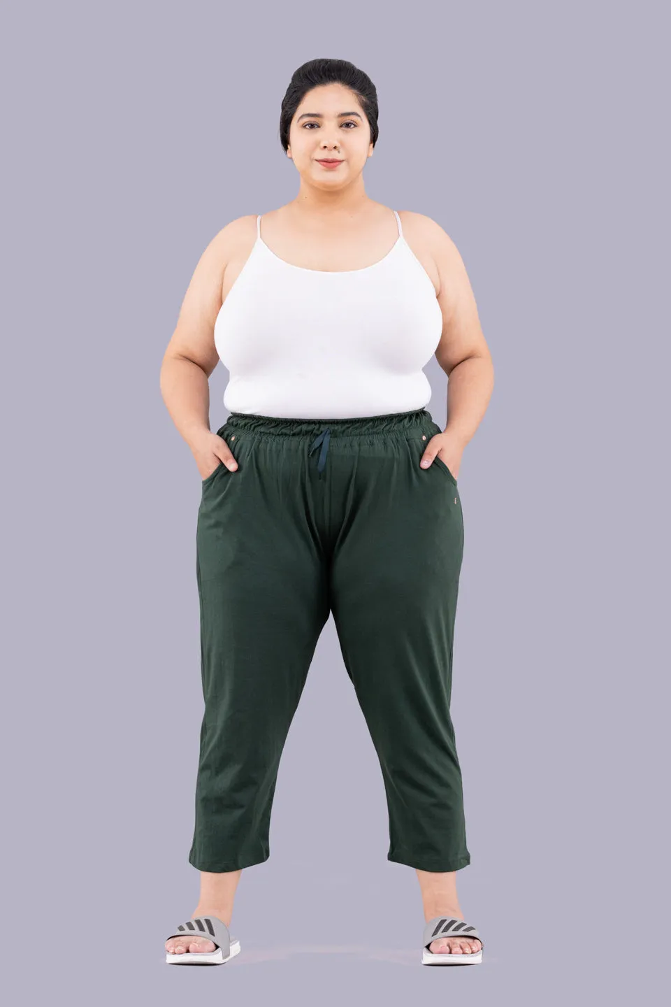 Cotton Capris For Women - Half Capri Pants - Bottle Green