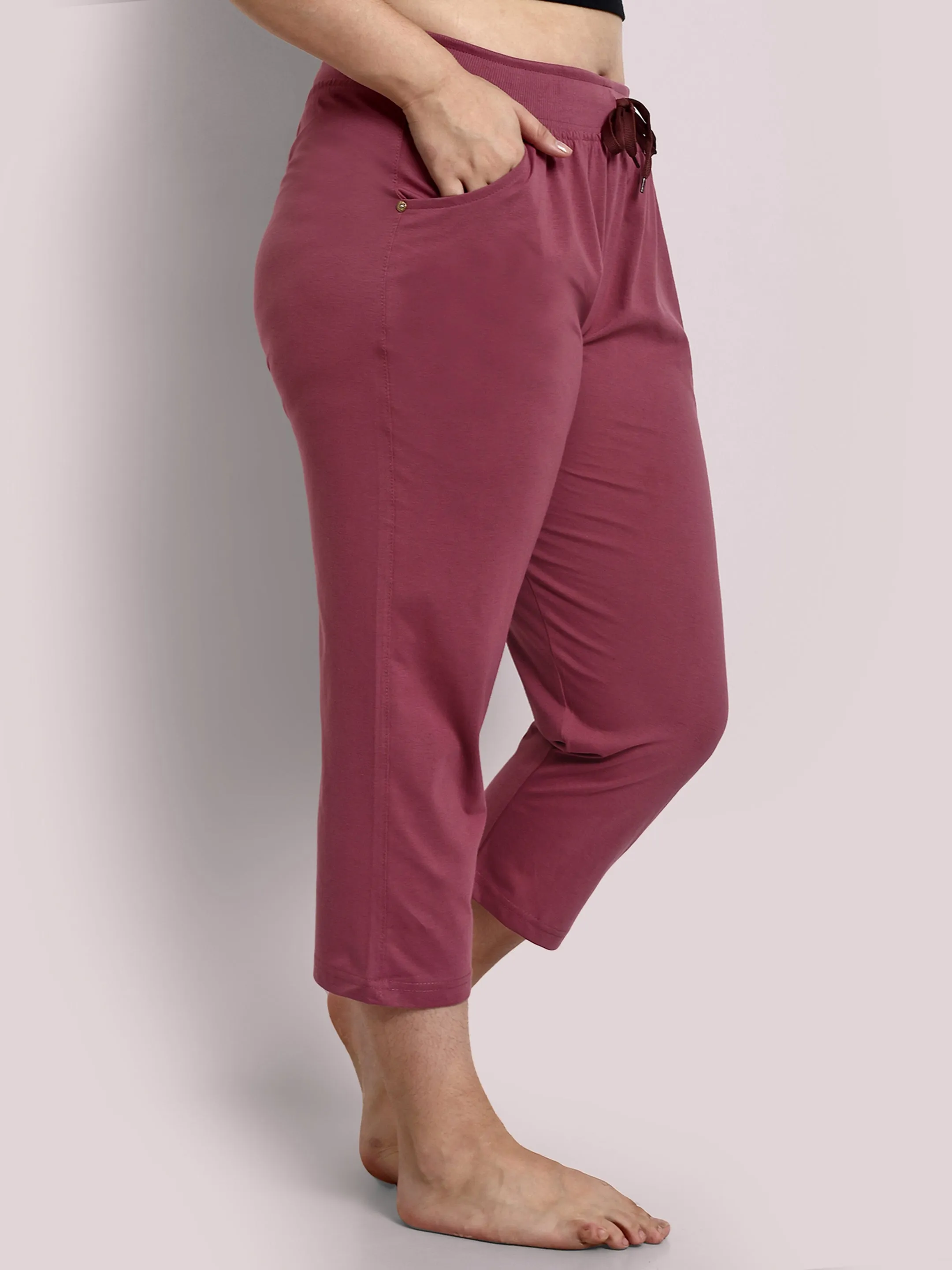 Cotton Capris For Women - Half Capri Pants - MAUVE