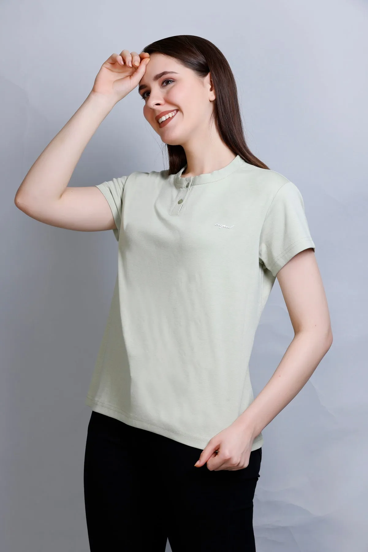 Cotton Casual T-shirts For Summers- Eucalyptus (Available  In Plus Sizes)