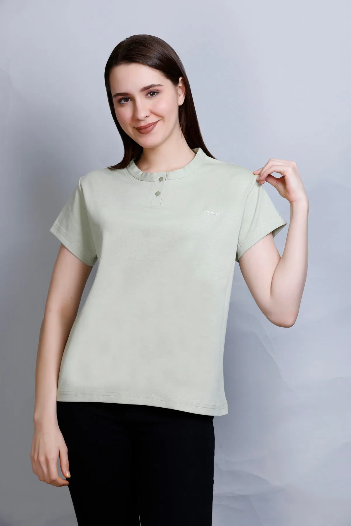 Cotton Casual T-shirts For Summers- Eucalyptus (Available  In Plus Sizes)