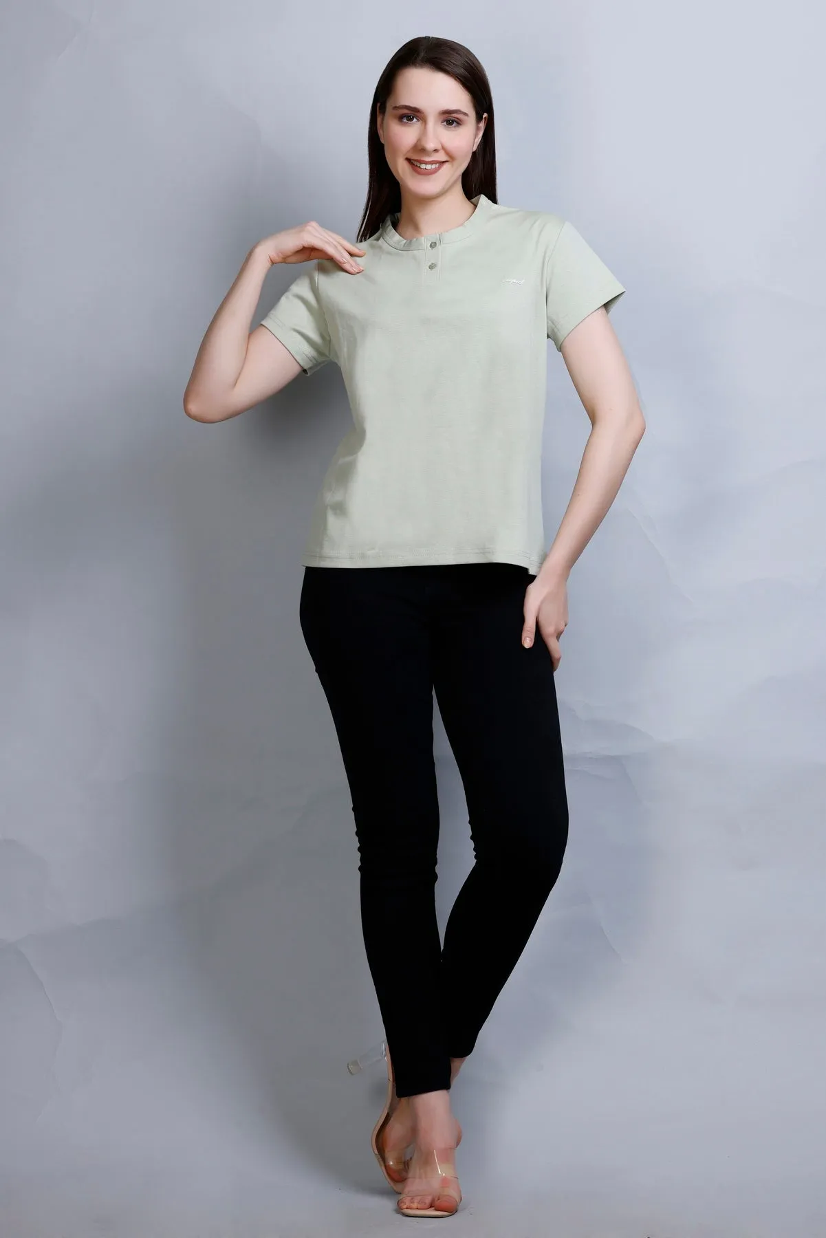 Cotton Casual T-shirts For Summers- Eucalyptus (Available  In Plus Sizes)