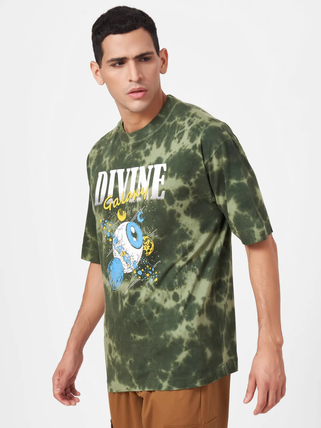 Creamy Green Round Neck Tie-Dye T-shirt