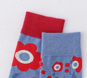 Crew Socks | Mismatched Socks - Flowers Red