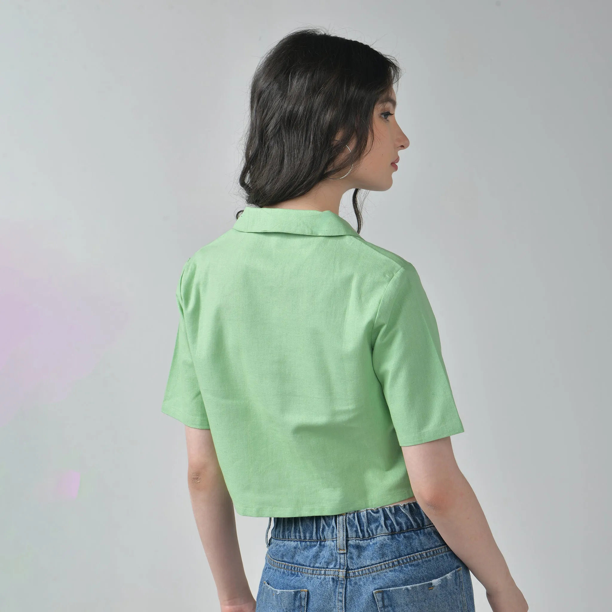 Crop Linen shirt for women - Green