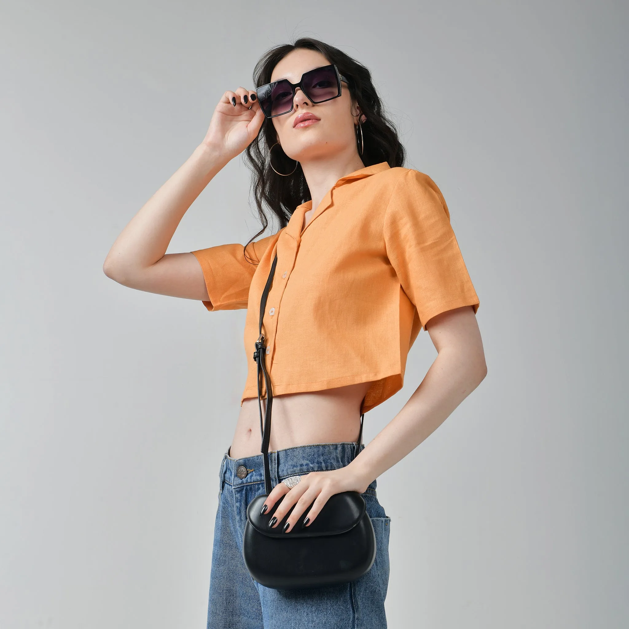 Crop Linen Shirt for women - Orange