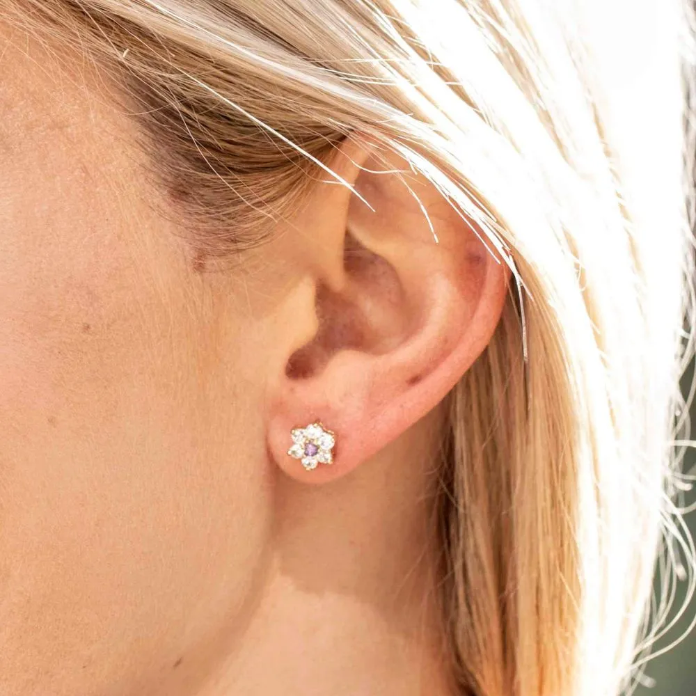 Cubic Zirconia 9mm Flower Stud Earrings