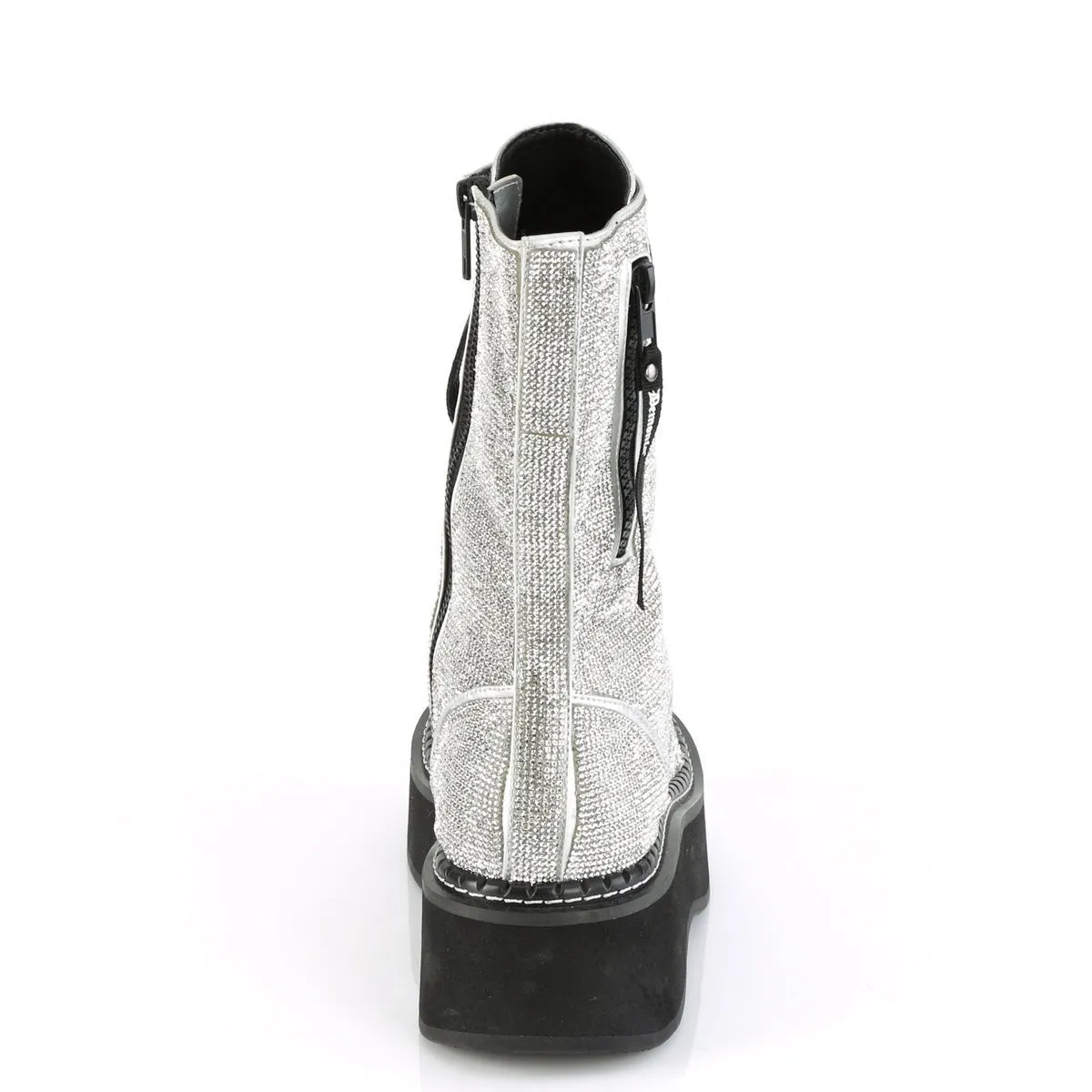 Demonia EMILY-362 | Silver V. Leather & Rhinstone Mid-Calf Boots