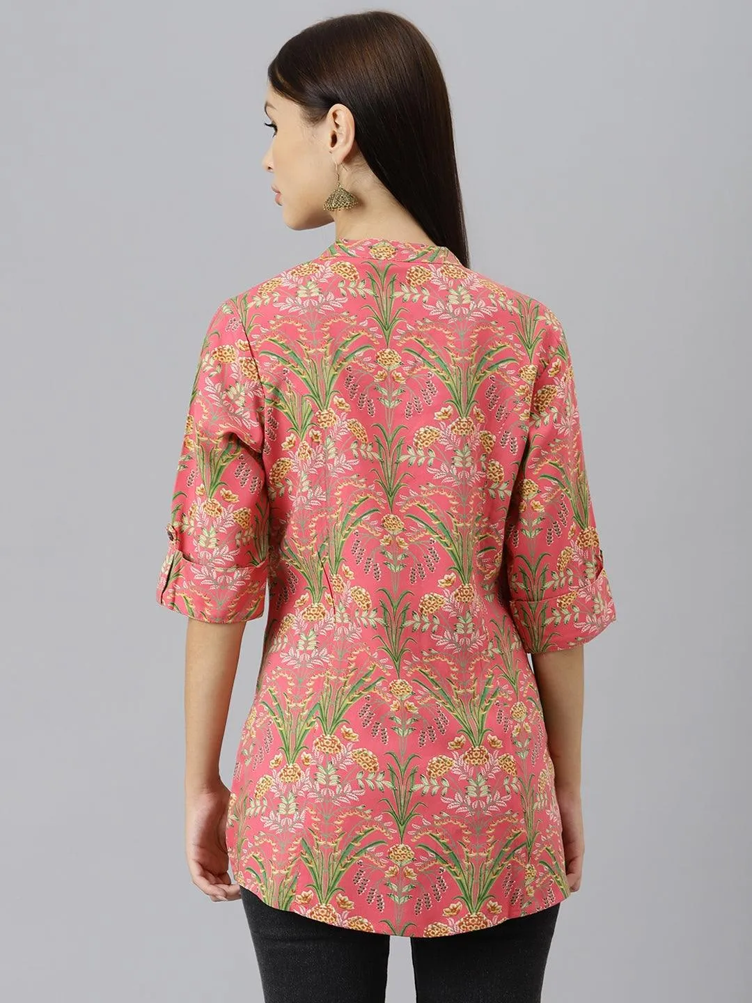 Divena Dark Pink Floral Rayon A-line Shirts Style Top