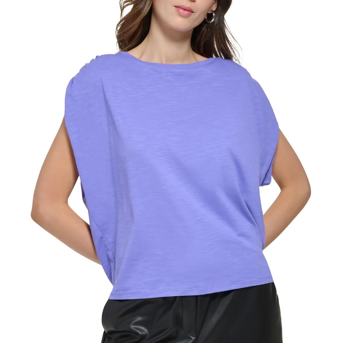 DKNY Womens Ruched Cap Sleeve Pullover Top