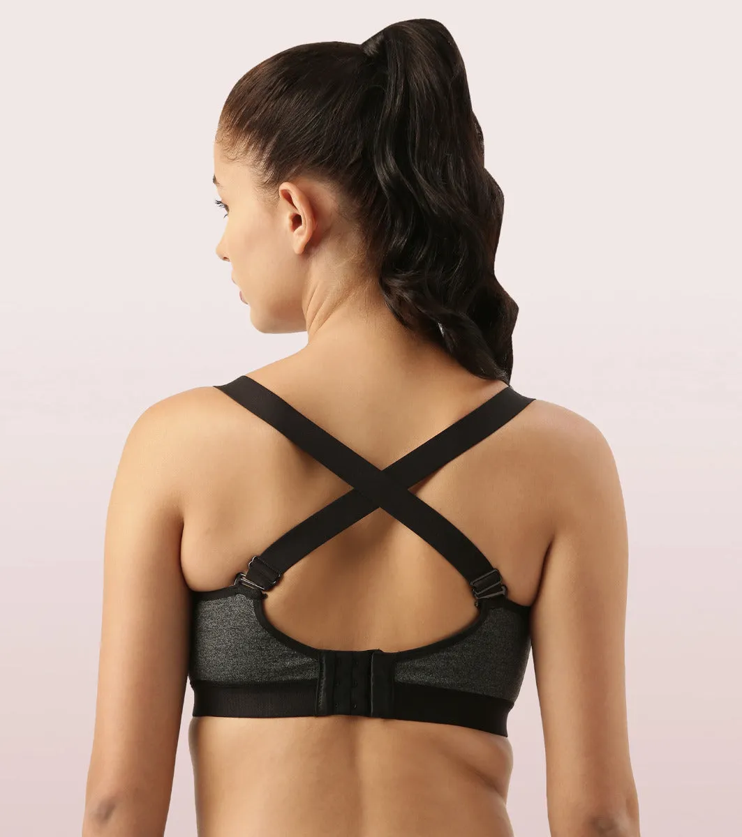 Enamor Agion SB25 Y-panel for Bounce Control High-Impact Sports Bra for Women- Full Coverage, Padded and Wirefree - Grey Melange