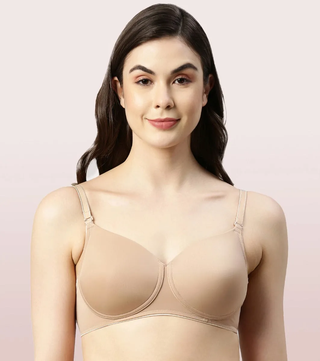 Enamor Dope Dye F165 Ecolite Fabric Smooth Support Bra for Women - Padded, Wirefree and High Coverage - Honey Beige