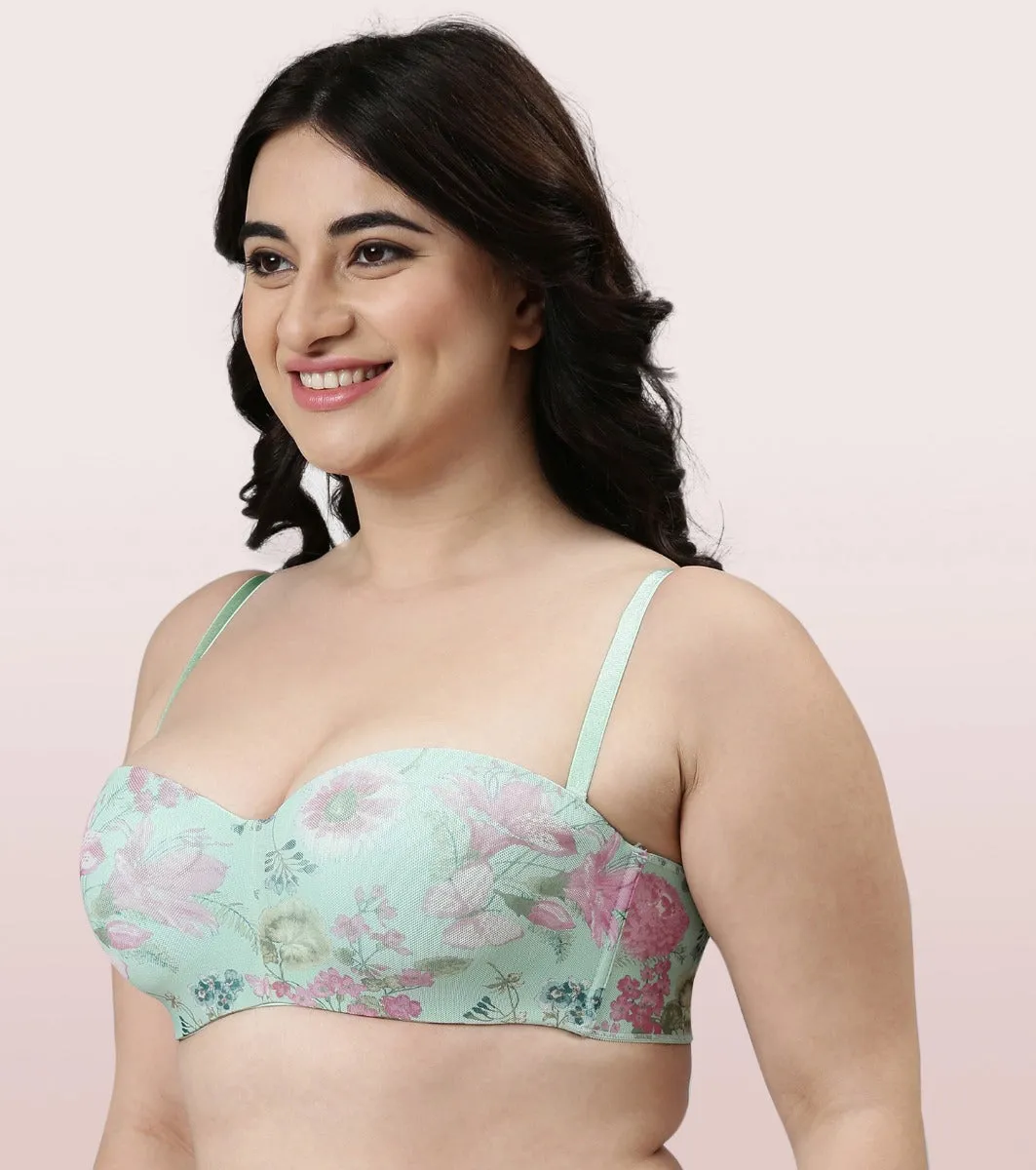 Enamor Full Figure, Strapless & Multi-Way Bra For Women - Padded, Wired Bra For Perfect Shape & Coverage | F074 | Mint Floral