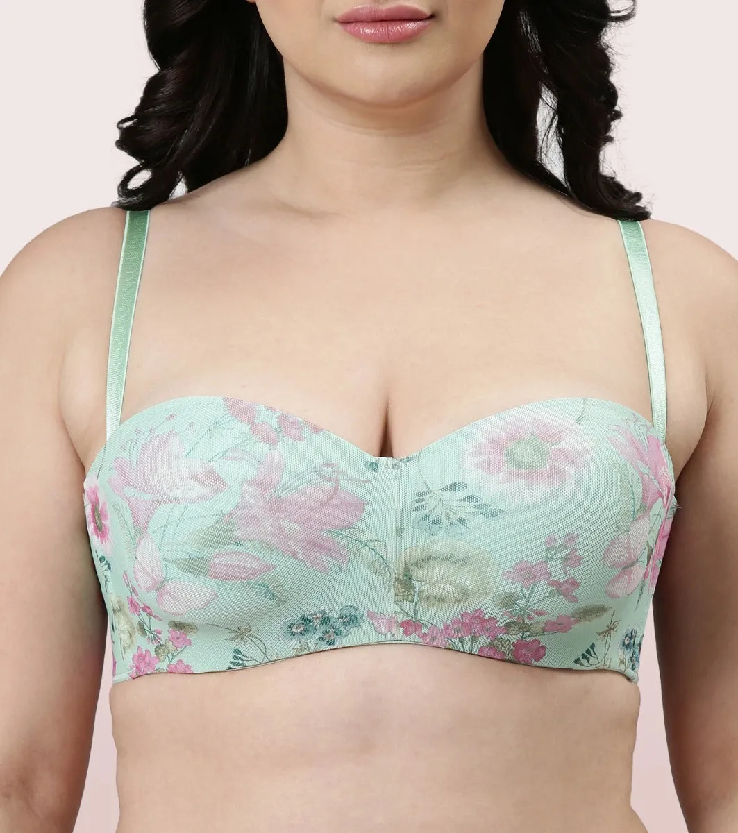 Enamor Full Figure, Strapless & Multi-Way Bra For Women - Padded, Wired Bra For Perfect Shape & Coverage | F074 | Mint Floral