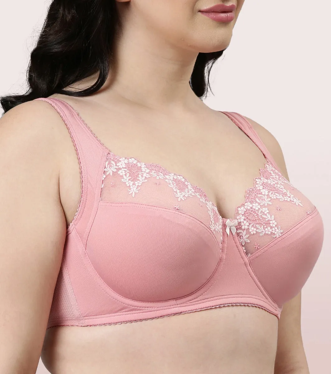 Enamor Perfect Lift Full Support Bra For Women | Non-Padded, Wired, High Coverage Bra With Pretty Lace Detailing | F087 | Confetti