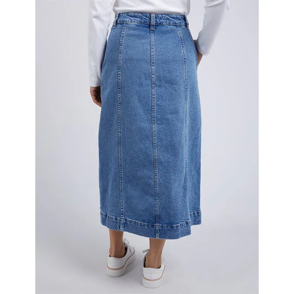 Florence Button Thru Denim Skirt - Mid Blue Denim