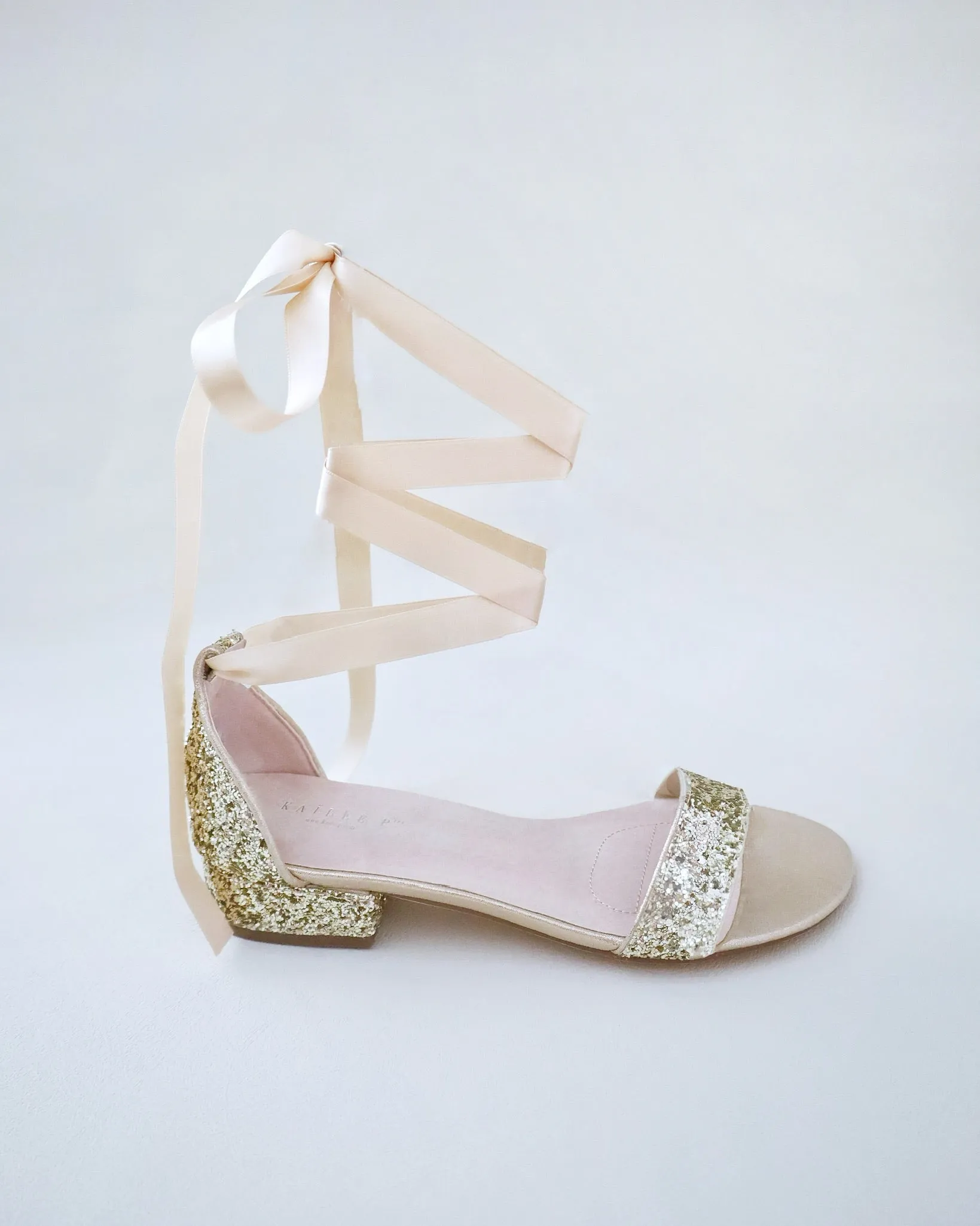 Gold Rock Glitter Low Block Heel Ballerina Evening Sandals