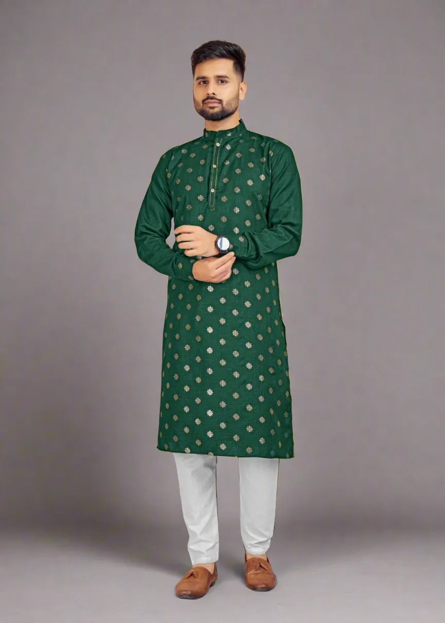 Green Cotton Men's Kurta with Pajama