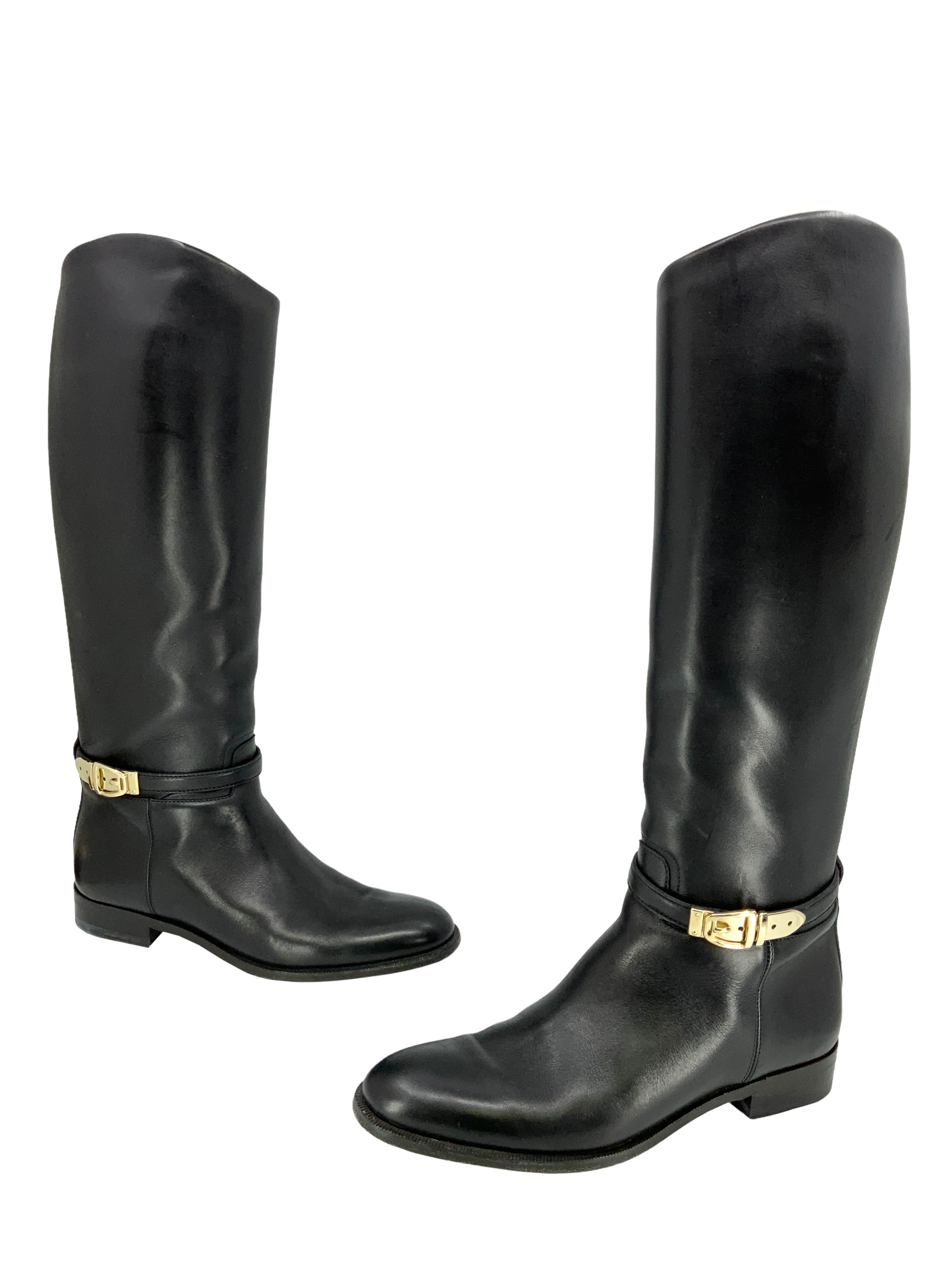 Gucci Leather Buckle Knee High Boots Size 7.5