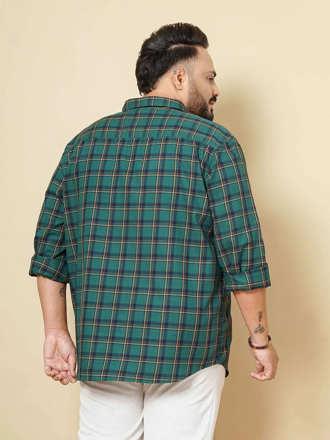 Hardsoda Men Green Plus Size Checked Casual Shirt