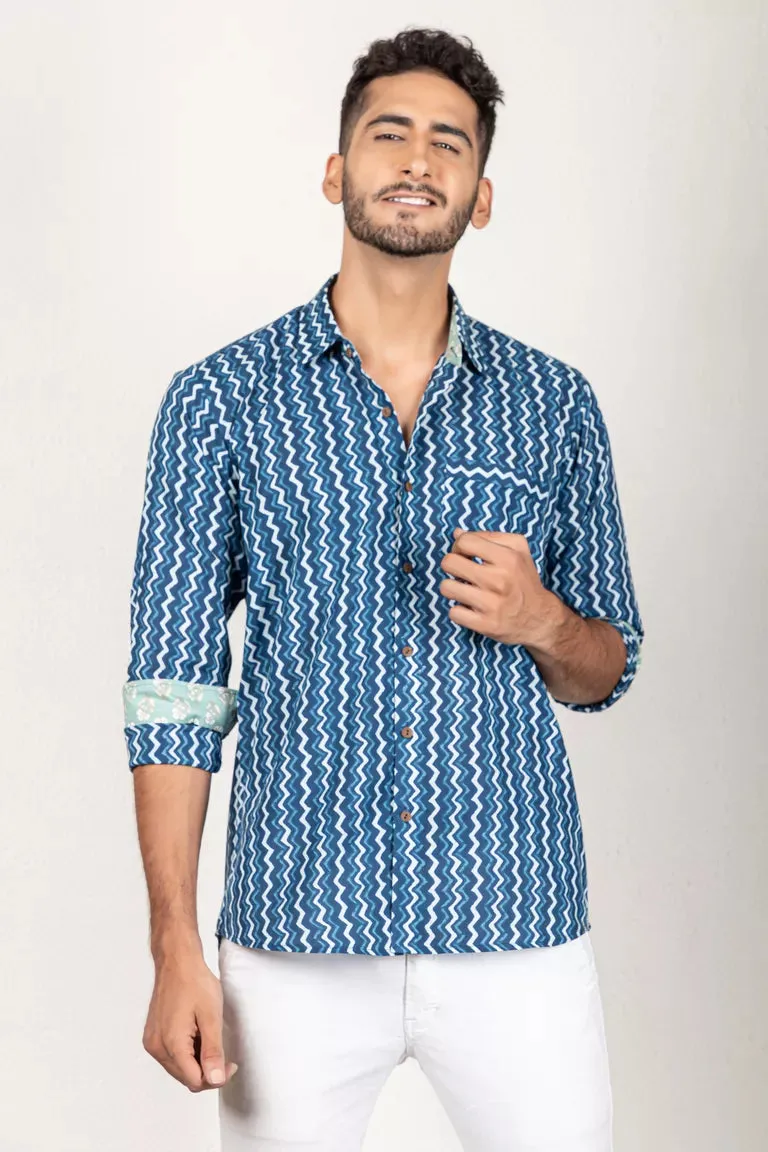 Indigo Dabu Print Shirt