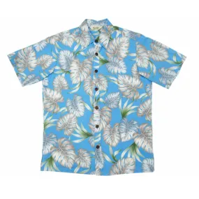 Light Grey Monstera Leaf Hawaiian Shirt | Blue and Grey