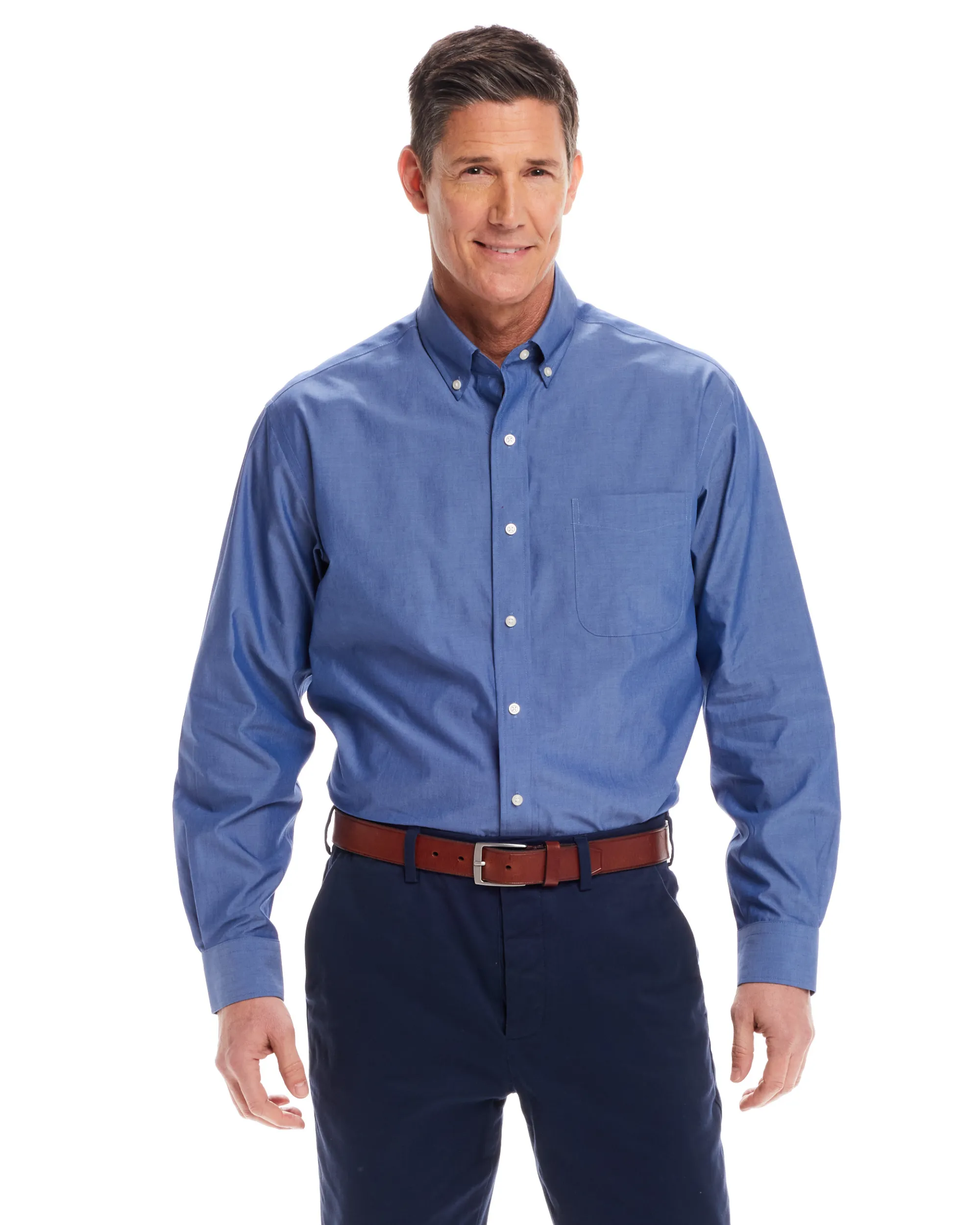 Long Sleeve Blue Chambray Shirt with Magnetic Closures