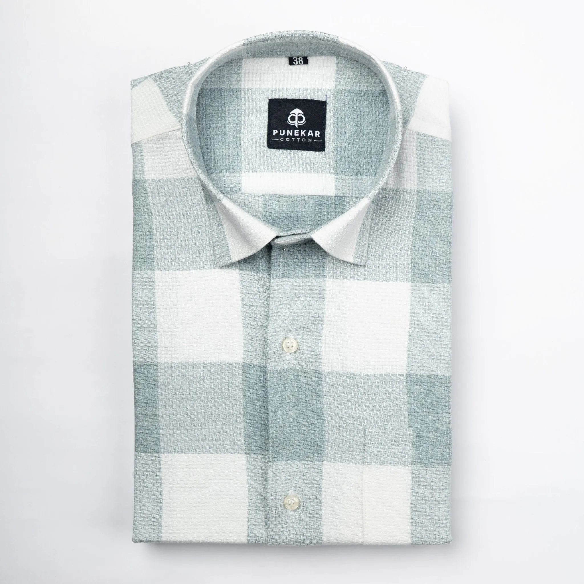 Mint Green Color Checks Pure Cotton Shirt For Men