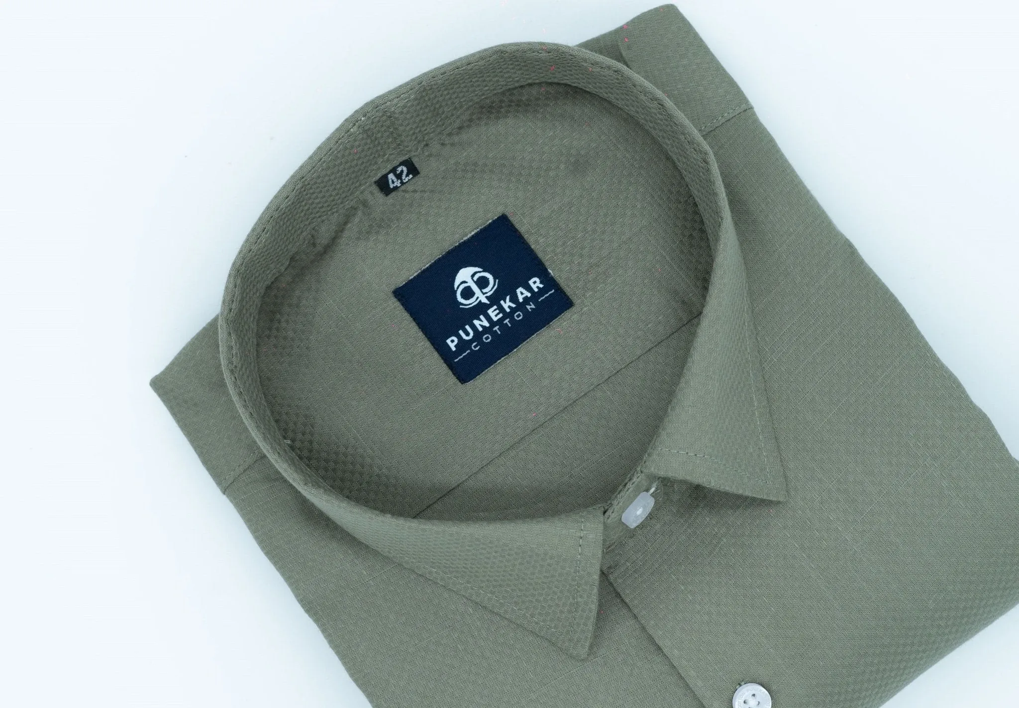 Moss Green Color Dobby Cotton Shirt For Men