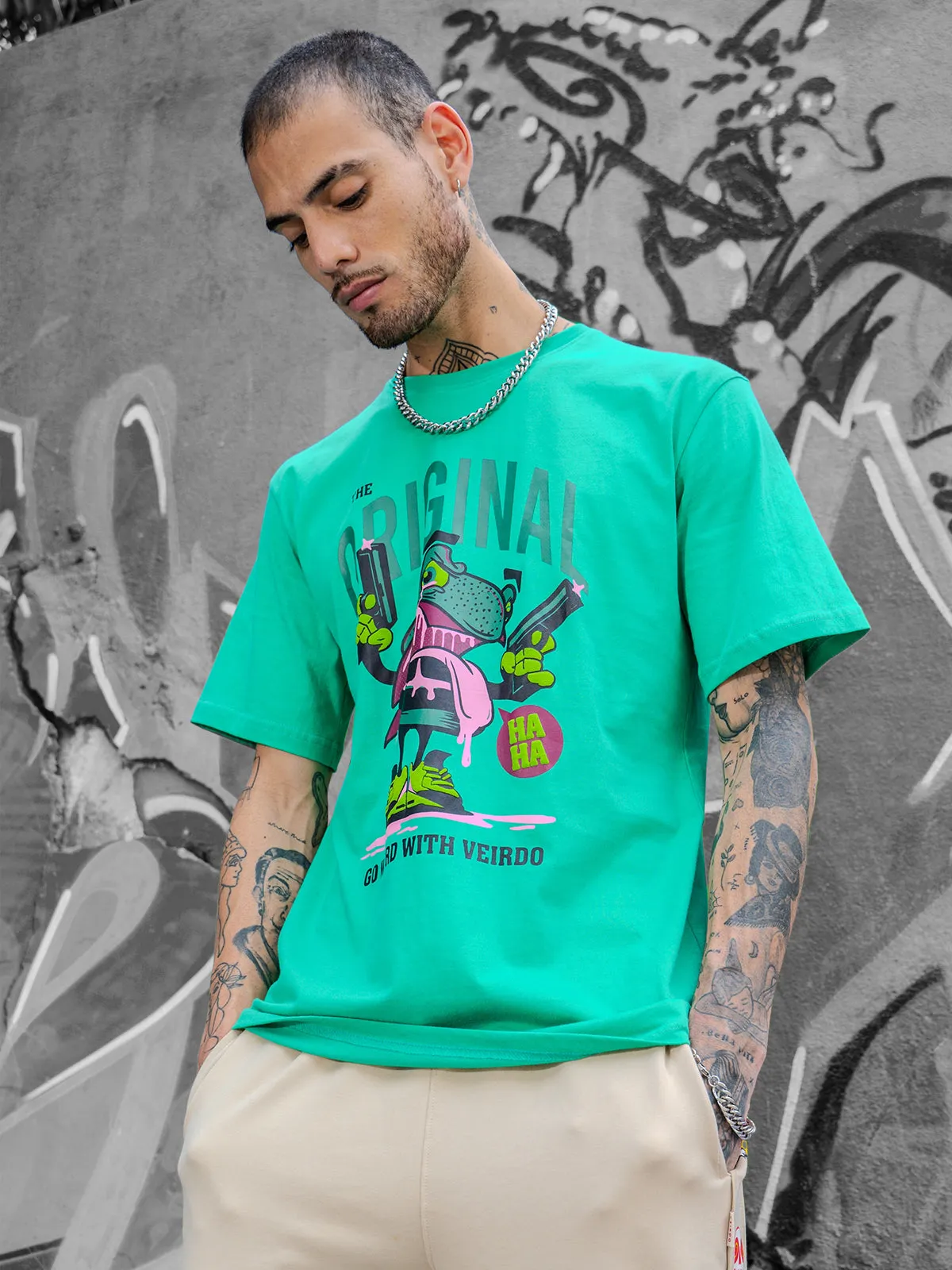 Originals Green Oversized Chest Graphic Printed Tshirt