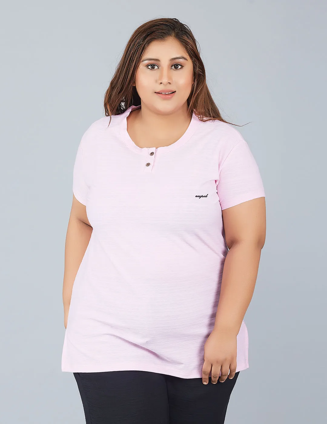 Plus Size Cotton T-shirts For Summer - Blush Pink