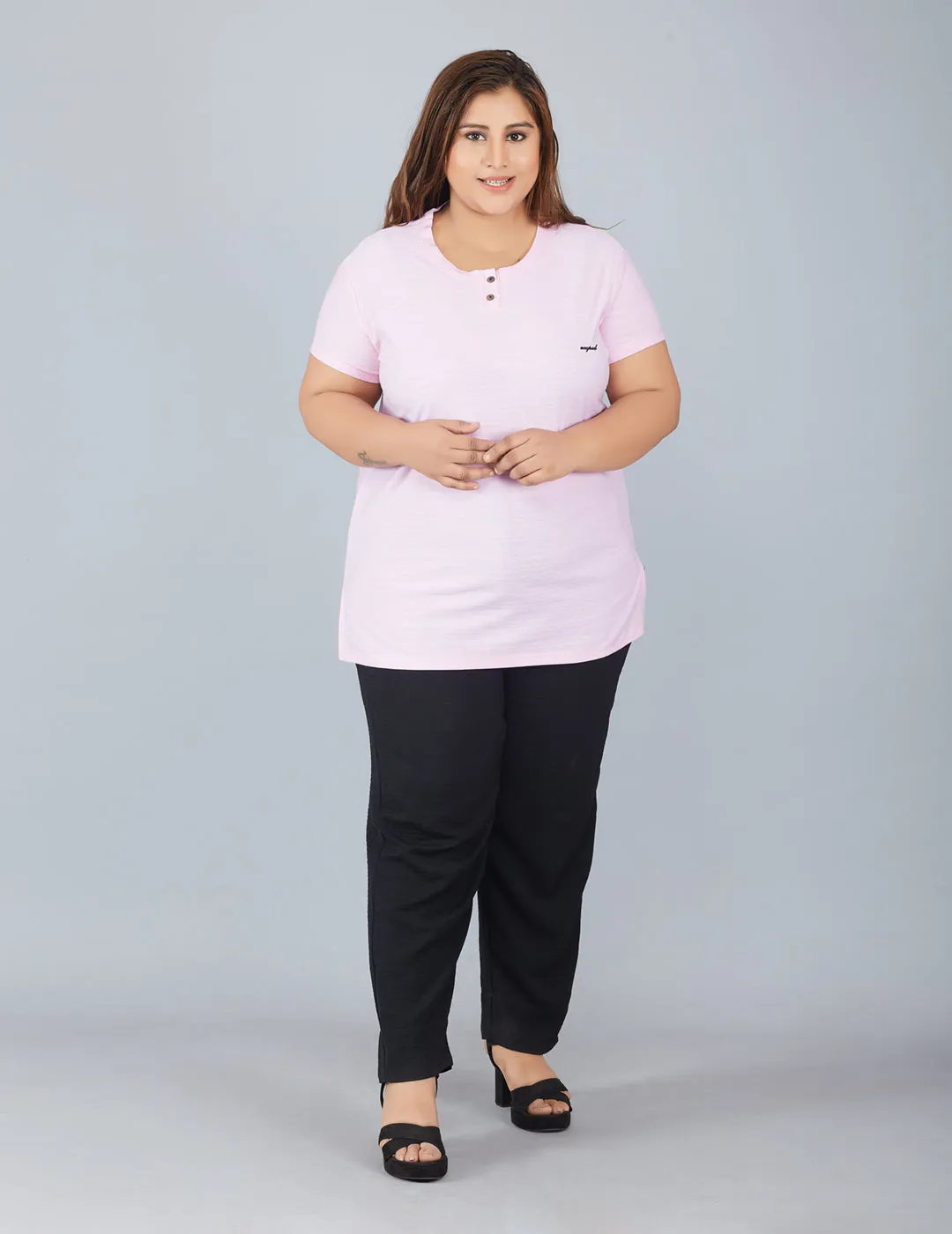 Plus Size Cotton T-shirts For Summer - Blush Pink