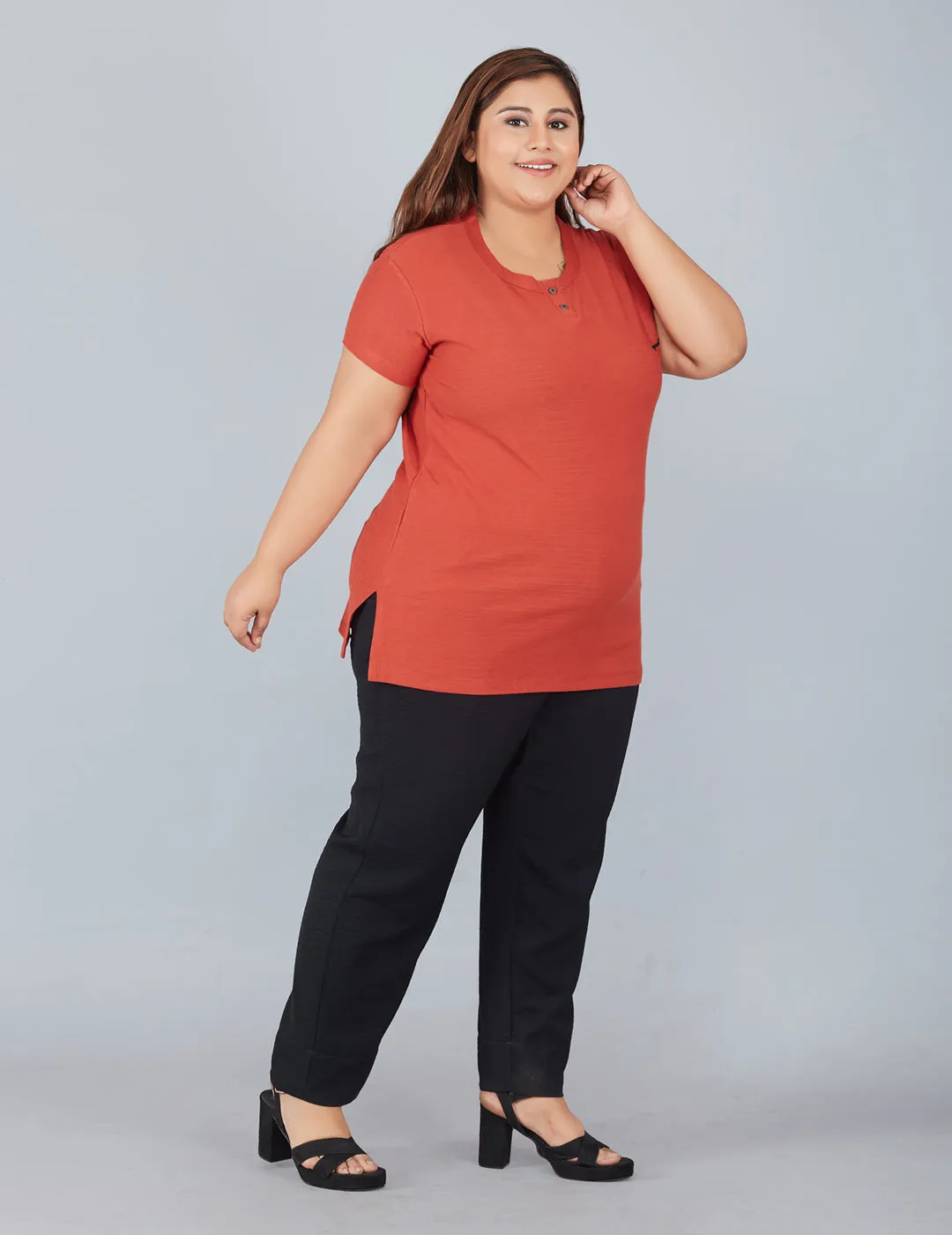 Plus Size Cotton T-shirts For Summer - Rust