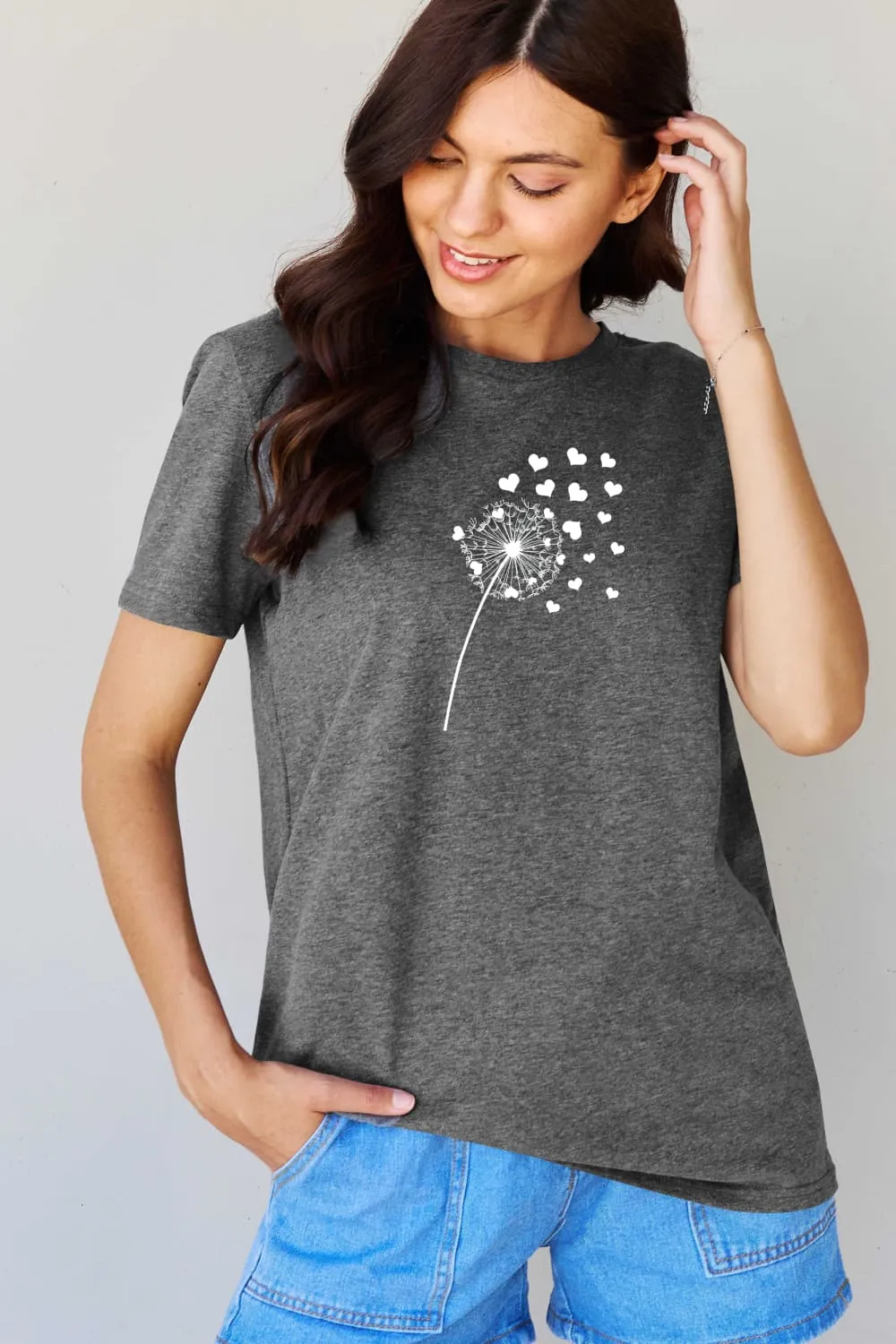 Simply Love Full Size Dandelion Heart Graphic Cotton T-Shirt