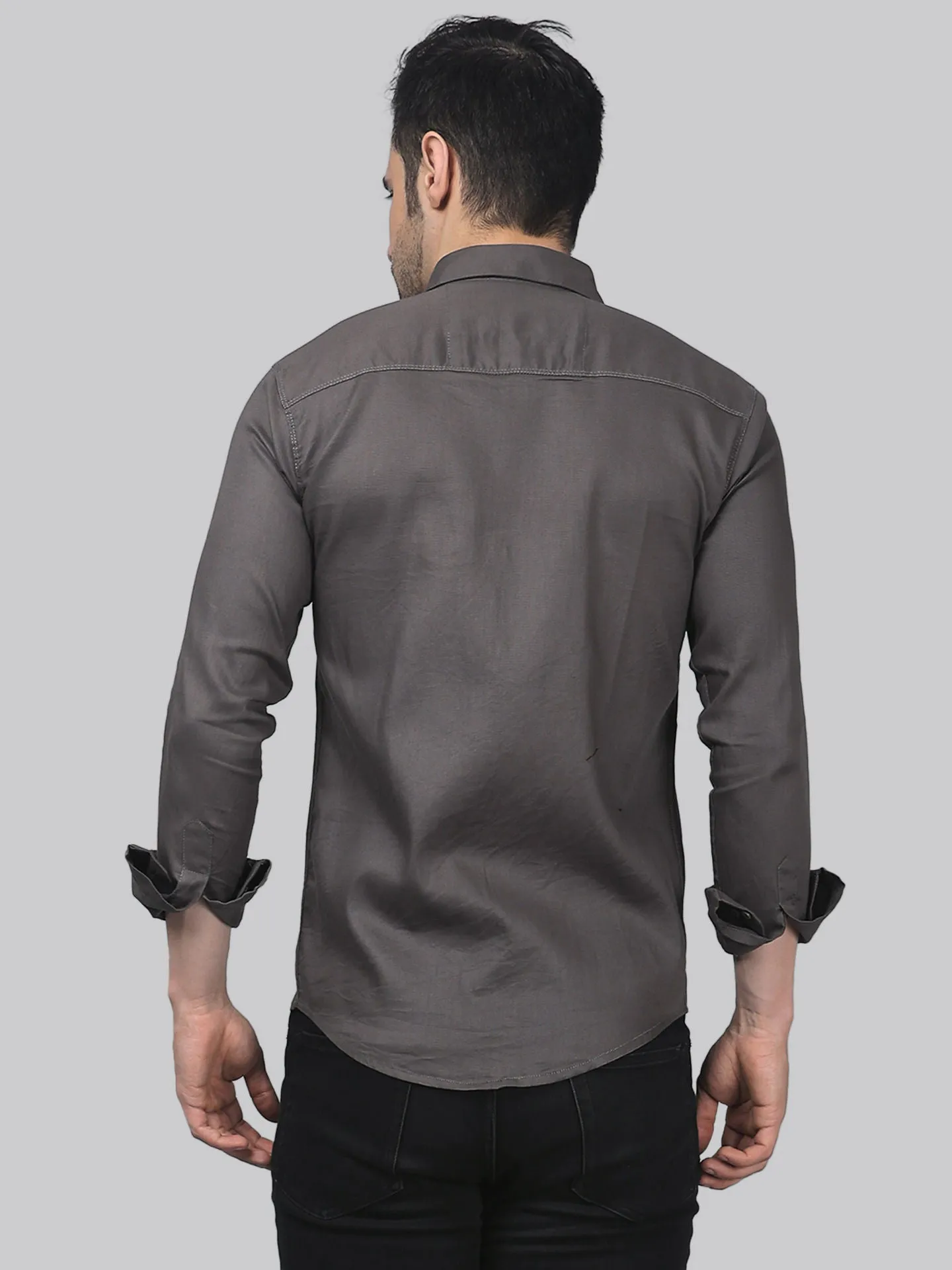 Sporty-luxe TryBuy Premium Grey Cotton Button-Up Shirt For Men