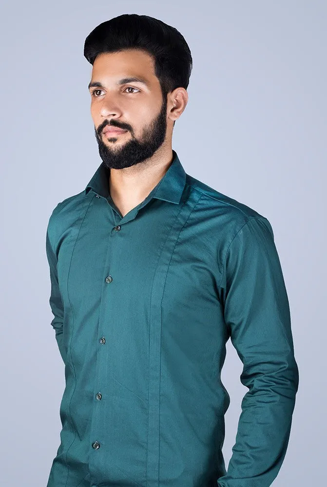 Striped Shirt Men - Men Green Pinstripe Self Design Shirt